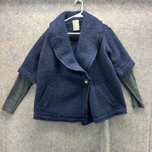 Dolan Left Coast Collection Jacket Women Small Blue Textured Shawl Collar Chunky